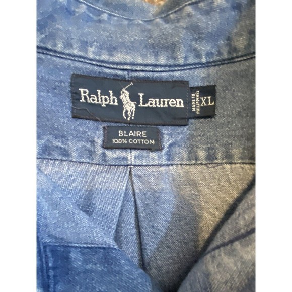 RALPH Lauren Shirt Blaire Cotton Men’s Denim Shirt Size XL Blue Long Sleeve - Picture 4 of 8